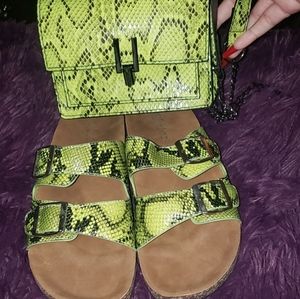 Green snakeskin mini purse and shoe set